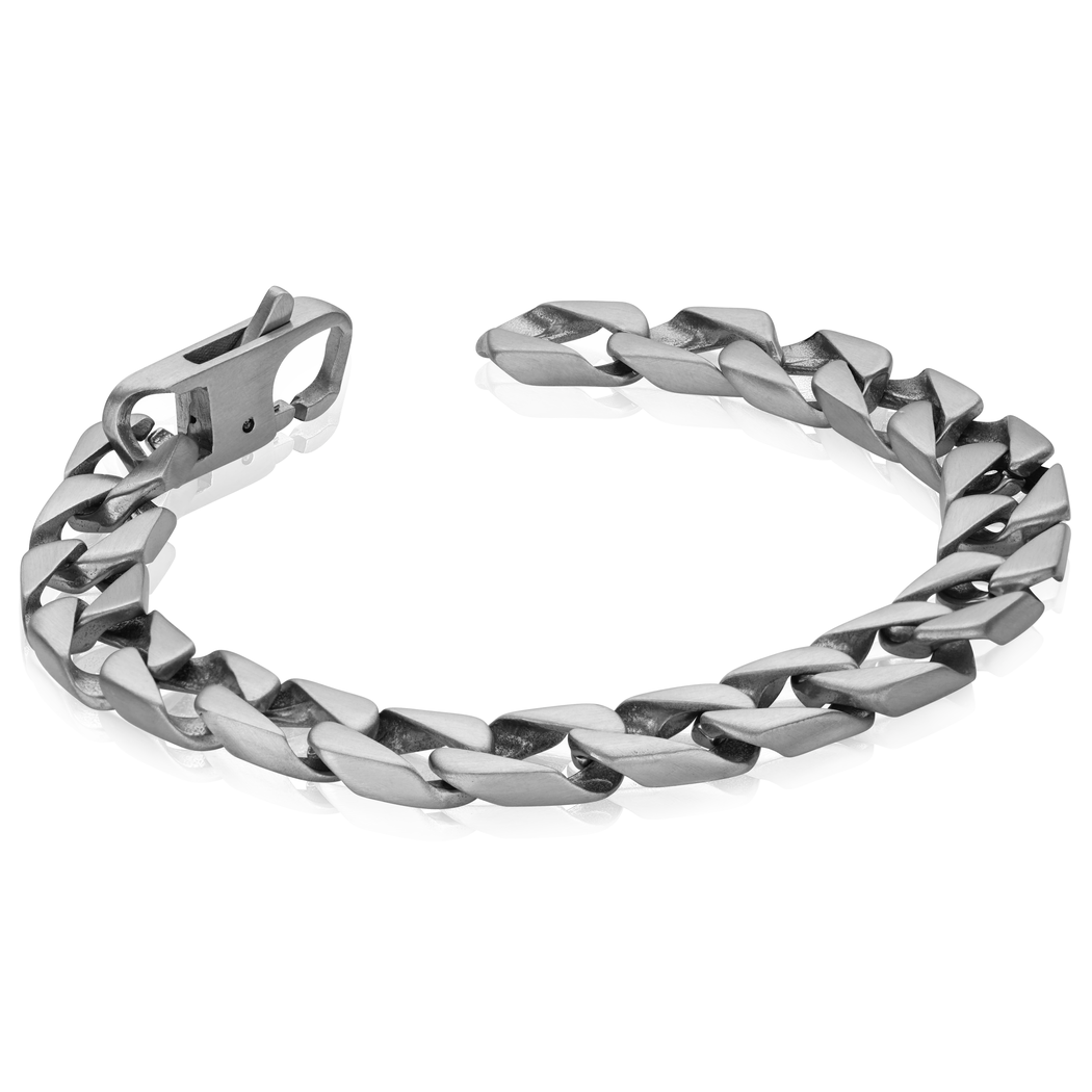 Matte Silver Chain Bracelet Matte Stainless Steel Curb Chain 