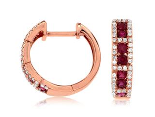 Rose gold ruby and diamond huggie earrings