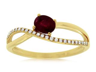 Yellow gold sideways oval ruby and diamond ring