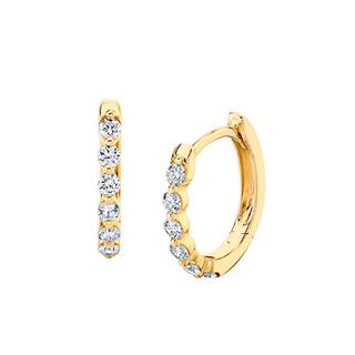 Yellow gold diamond oval huggie earrings