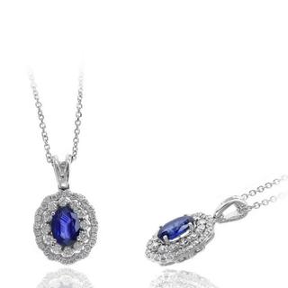 White gold diamond and oval sapphire pendant