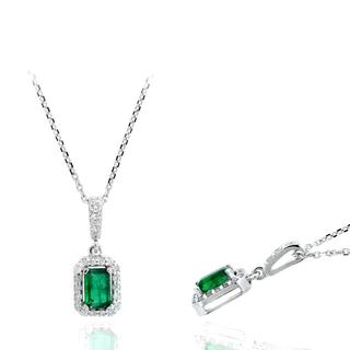 White gold diamond and emerald pendant