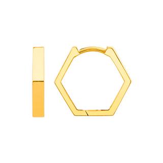Yellow gold pentagon shaped hoop earrings