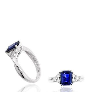 White gold diamond and octagon shape sapphire ring