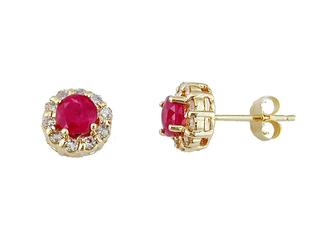 Yellow gold ruby and diamond halo studs